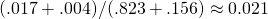 (.017 + .004) / (.823 + .156) \approx 0.021